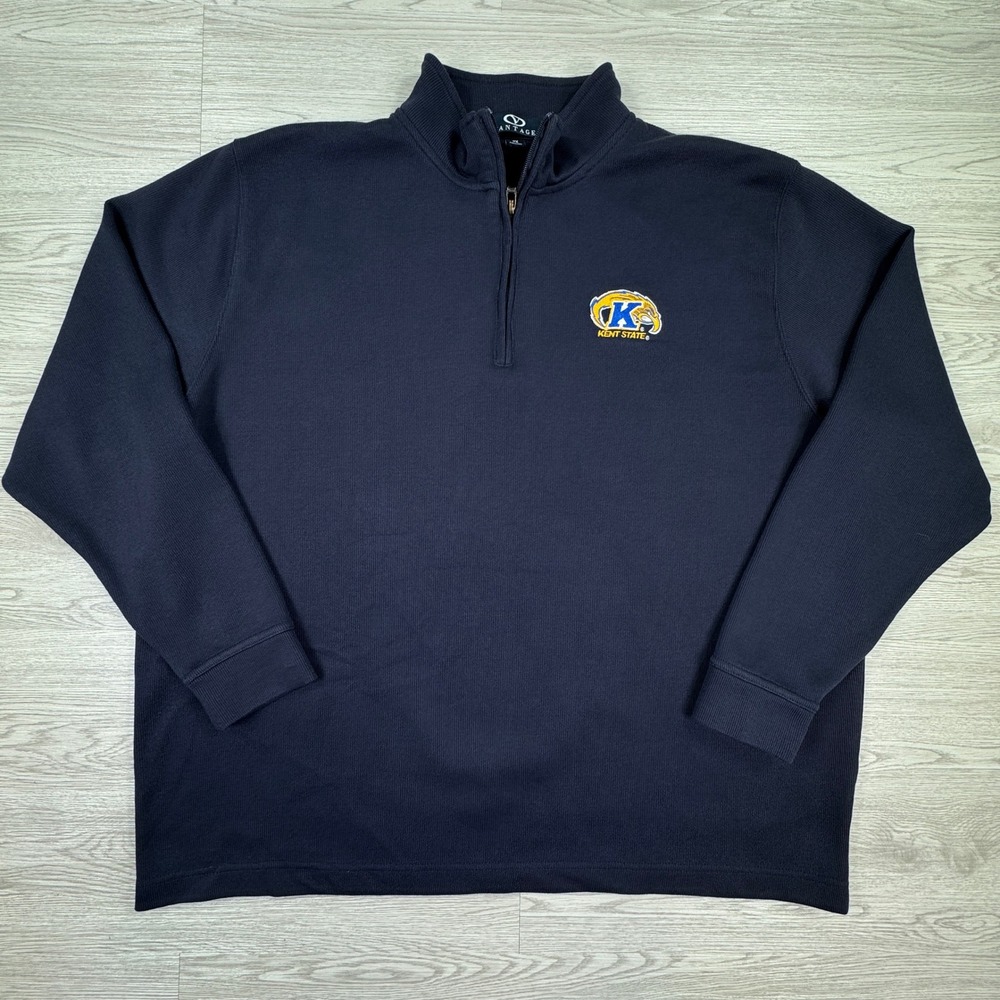 Vantage Mens Quarter Zip Kent State Golden Flashes Dark Blue 2X Pullover Sweater